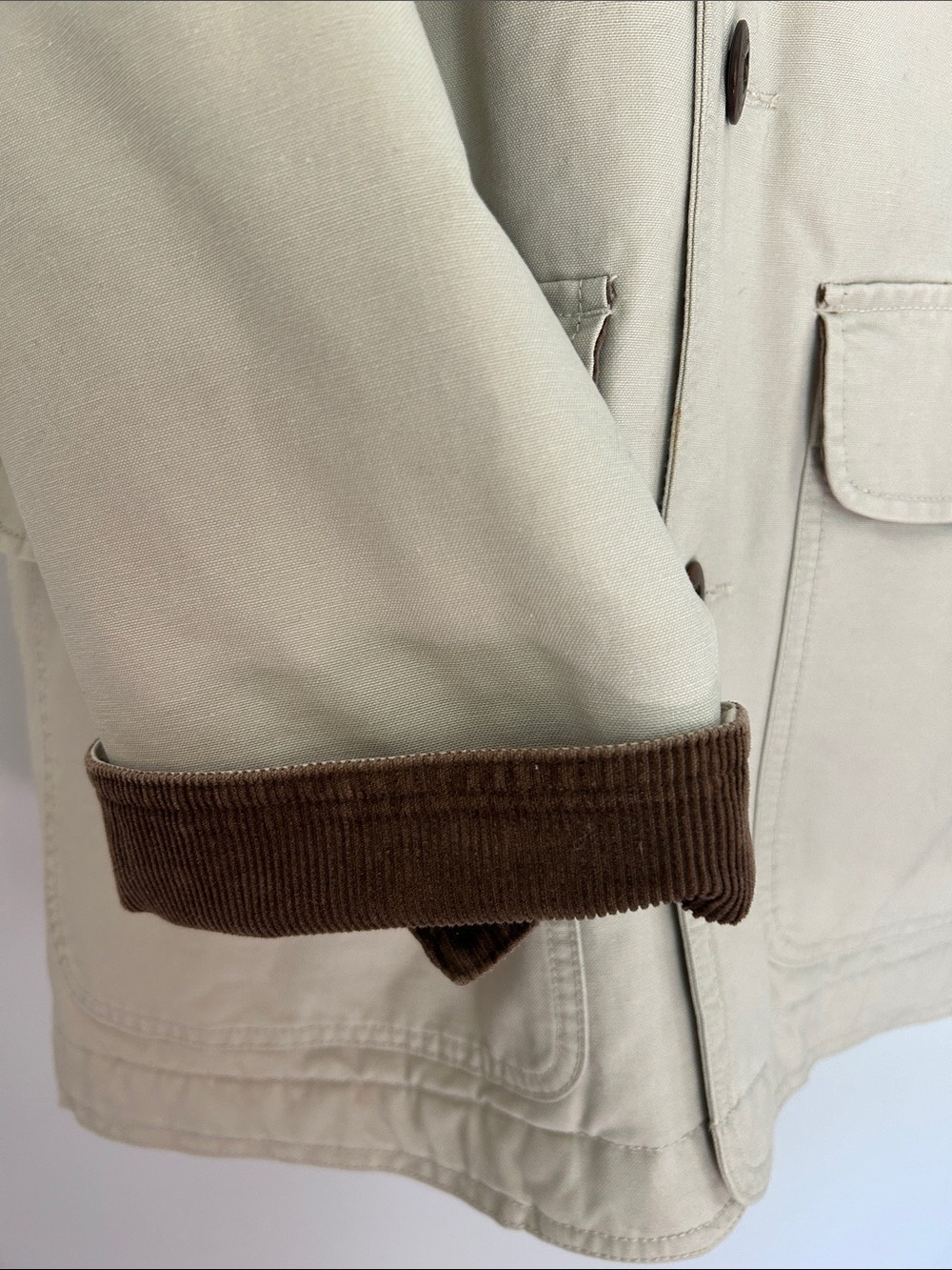 L.L. Bean Vintage Men's Beige Barn Coat with Brown Corduroy Collar/Cuffs - Picture 3 of 16